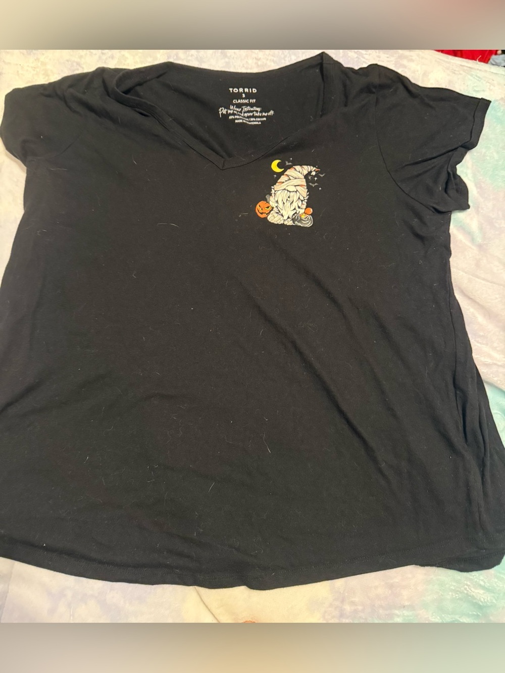 torrid Black V-Neck Tee with Halloween Gnome Patch